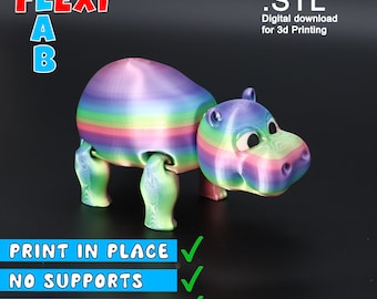 Flexi HIPPO Digital .STL-File for 3D Printer, Print-in-Place Articulated