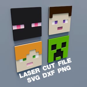 Lasergesneden digitale SVG-bestand Minecraft Heads als decoratieve laserbestanden voor diodes en CO2