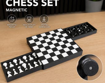 Magnetic chess set as a 3D printer STL file with commercial license | Chess
