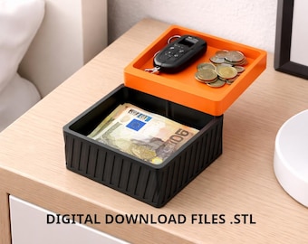 3D Print File STL - Floating Key Tray & EDC Box | Minimalist Desk Organizer - Swivel - Commercial License