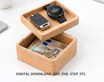 CNC file for a floating wooden desk tray with commercial license - CNC template for a jewelry box with magnetic slide