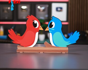 Cartoon style lovebirds with stand Love Birds colorful decoration - Multiparts STL file for 3D printer - Flexi LAB