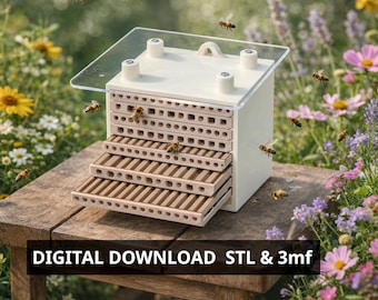 Bee Hotel PRO with viewing window for 3D printers as an STL file. Hotel for wild bees - insect nest as a nesting aid for overwintering.