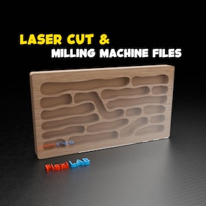 May include: A wooden ant farm with a complex network of tunnels and chambers. The ant farm is designed for laser cutting or milling machine files. The text "LASER CUT & MILLING MACHINE FILES" is displayed above the ant farm.