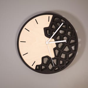 Moderne Voronoi Mehrschicht Wanduhr für CNC Laser als Digitale SVG und DXF Datei für Sperrhholz - Uhr