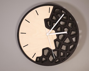 Modern Voronoi multilayer wall clock for CNC laser as digital SVG and DXF file for plywood - clock