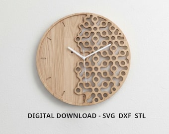 CNC milling file for a modern wooden wall clock, 39 cm in diameter, with commercial license | DXF, SVG and STL files