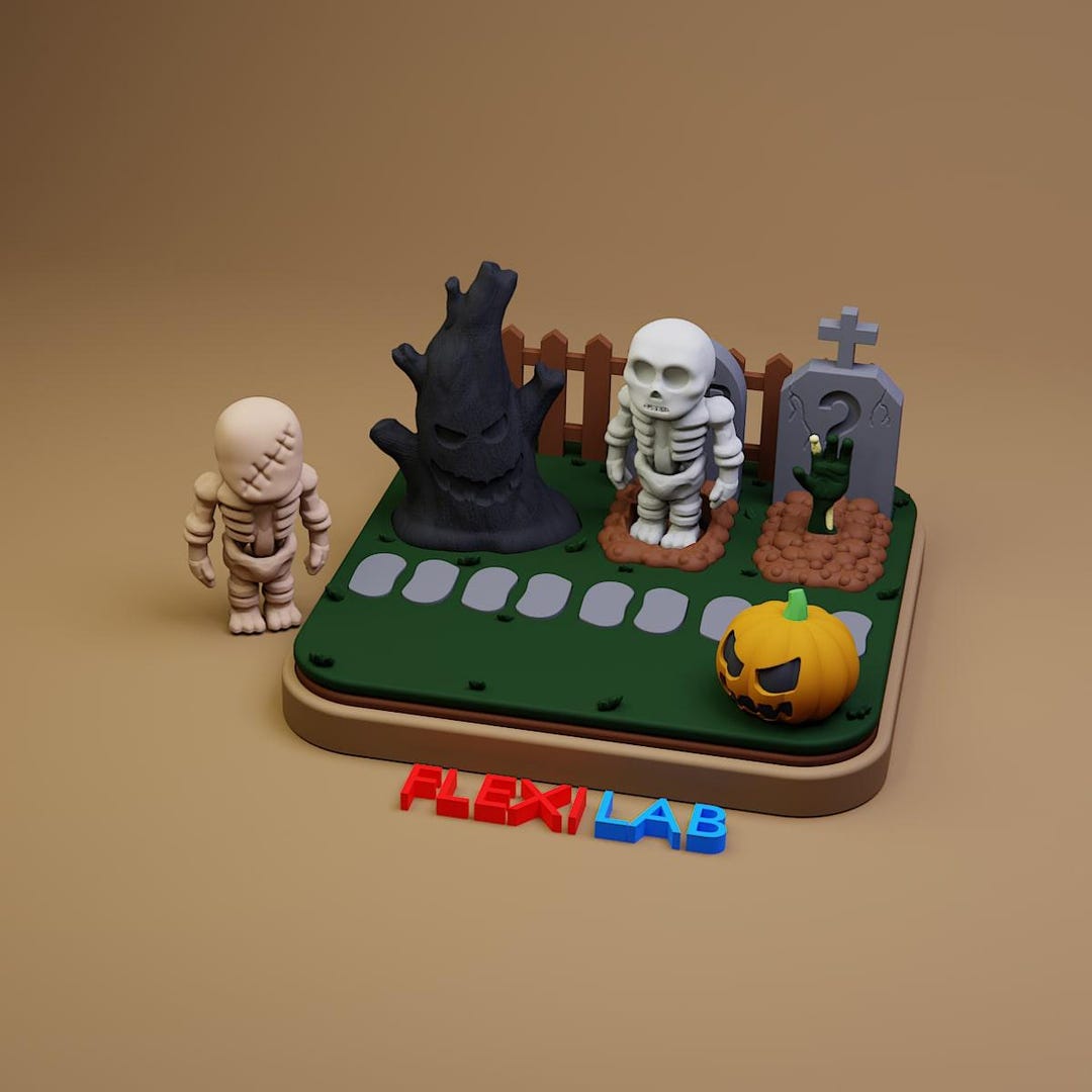 Halloween STL File for 3d Printer With Flexi Skeleton and Pumpkin as ...