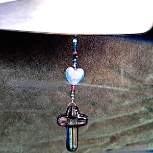 Cross Car Charm, Rear View Mirror Decor, Car Accessory, Sun Catcher, Room Decor