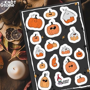 Halloween Pumpkin Sticker Sheet – Cute Fall Stickers with Ghost Pumpkins, Perfect for Planners & Journals