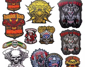 Borduren| Insigne| Grote stoffen patch| PU-leer| Schedel | Motorpatch | Motor| Indiaas| Patch op de achterkant van het vest