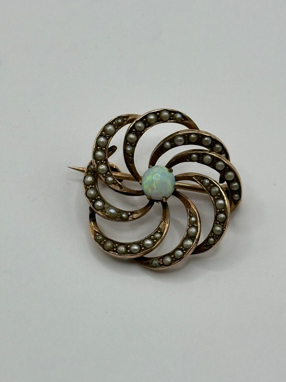 Victorian Opal and Seed Pearl 10k Gold Brooch - image 2