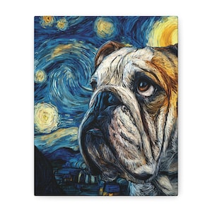 Bulldog Starry Night Canvas Art, Dog Wall Decor, Home Decoration, Pet Lover Gift, Unique Artwork, Animal Canvas Print