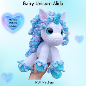 Crochet Baby Unicorn Alida PATTERN, Customizable Mane & Tail (PDF Pattern)