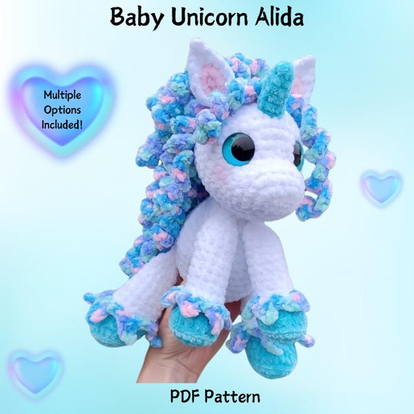 Crochet Baby Unicorn Alida PATTERN, Customizable Mane & Tail (PDF Pattern)