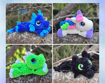 Mini Darth the Dragon, Mini Una the Unicorn, Mini Dippy the Dino, Mini Baby Night Dragon Crochet Pattern Bundle, Mini Sploot Series, Low sew