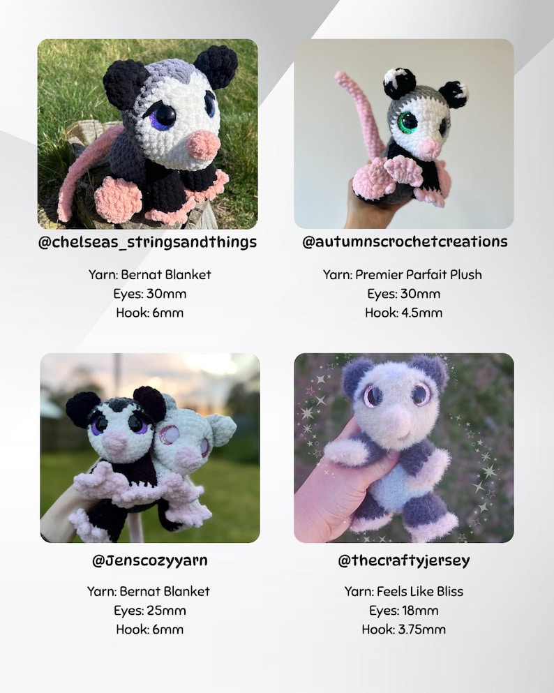 Schema per realizzare all'uncinetto Pepper l'opossum, serie Sploot immagine 7