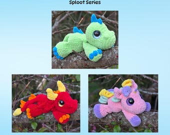 Dippy the Dino, Darth the Dragon, Una the Unicorn Bundle Pack, Crochet Pattern, 3 Pattern bundle, Sploot Series
