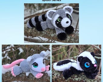 Raisin the Raccoon, Pepper the Possum, Skiddles the Skunk Bundle Pack, Crochet Pattern, Sploot Series