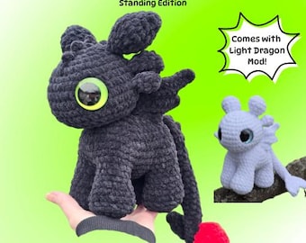 Baby Nachtdrache & Lichtdrache Häkelanleitung, Stehender Nachtdrache, PDF Pattern, Low nähen