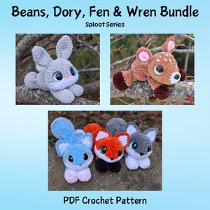 Beans das Häschen, Dory das Reh, Fen der Fuchs, Wren der Wolf Häkelanleitungen, 3 Anleitungen, Sloot Serie
