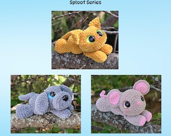 Cookie the Cat, Pax the Puppy, Mitzy the Mouse, 3 crochet pattern bundle, low sew, Sploot Series