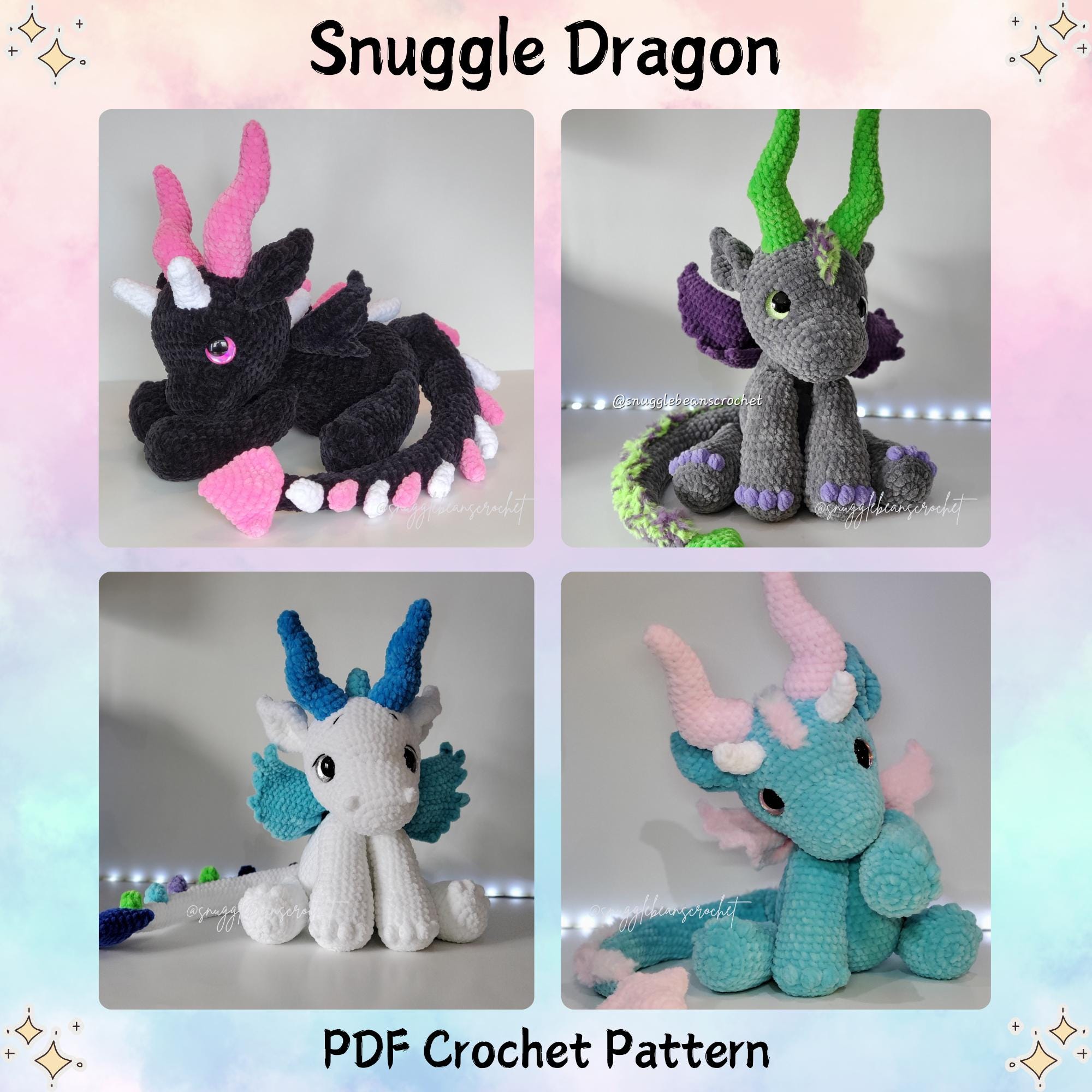 Snuggle Dragon Crochet Pattern, Original Snuggle Dragon, Crochet Dragon PATTERN, Dragon Plush Pattern by Snugglebeanscrochet - Amigurumi