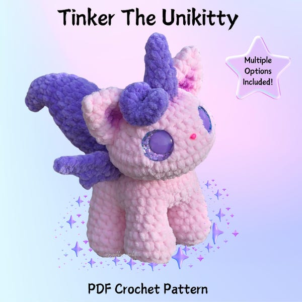 Tinker The Unikitty Crochet Pattern, Crochet Unicorn Cat, Caticorn, PDF Pattern, Crochet Kitty