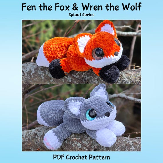 Fen the Fox & Wren the Wolf Crochet Pattern, Low Sew, Sploot