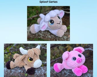 Lily the Lamb, Hewie the Highland Cow & Pipsy the Pig crochet pattern, 3 pattern bundle, Sploot Series
