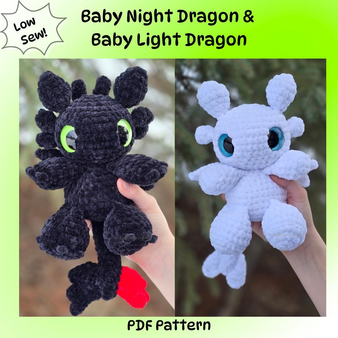 Baby Night Dragon & Baby Light Dragon Crochet Pattern, PDF Crochet