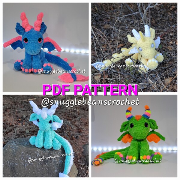 Baby Snuggle Dragon haakpatroon, gehaakt draakpatroon PDF, aanpasbaar drakenpatroon