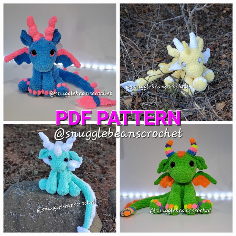 Baby Snuggle Dragon Crochet Pattern, Crochet Dragon pattern PDF, Customizable dragon pattern image 1