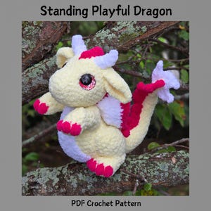 Standing Playful Dragon Pattern, Crochet Dragon Pattern, Customizable Playful Dragon - PDF image 1