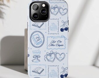 Etui na telefon z motywem książki: niebieskie etui z nadrukiem Coquette Doodle Bookish dla czytelnika