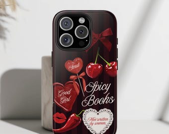 Etui na telefon z motywem pikantnego romansu w kolorze bordowym dla miłośników książek