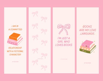 Marcador de libros imprimible, descarga digital, cita de lectura, idea de regalo para amantes de los libros, accesorio de lectura, diseño rosa, marcador de libros literario