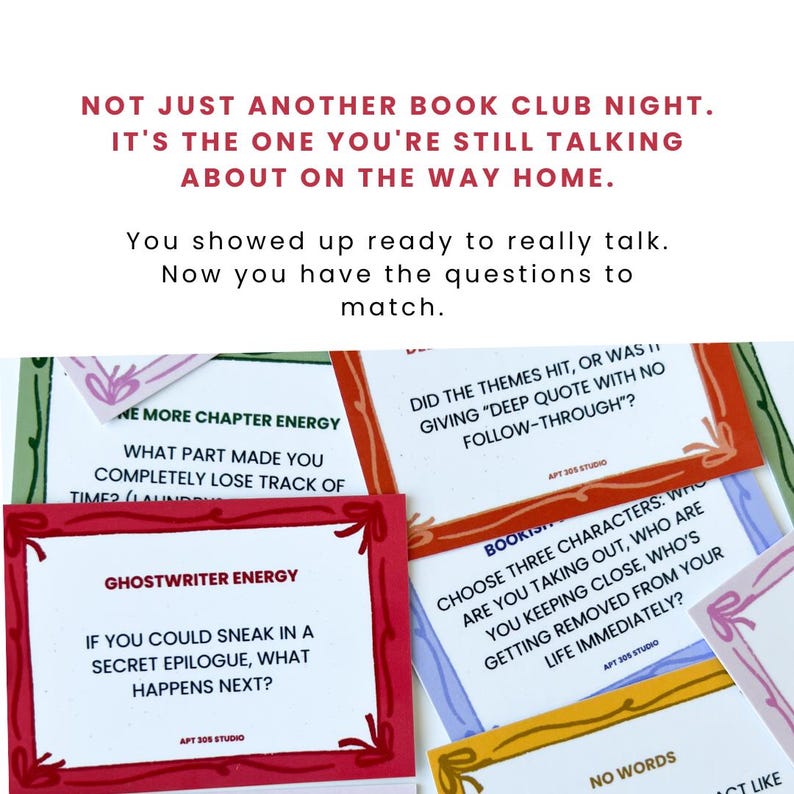 Fun Book Club Discussion Cards: 48 Conversation Starter Questions image 3