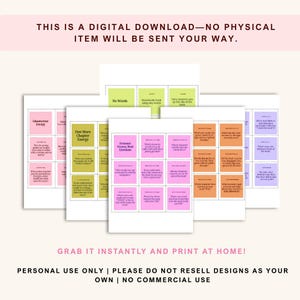 Puede incluir: Descarga digital de indicaciones de libros imprimibles. El dise&ntilde;o presenta varias hojas con cuadrados coloridos y texto. El texto incluye frases como "Ghostwriter Energy" y "Fictional Drama, Real Emotions". El texto superior dice "THIS IS A DIGITAL DOWNLOAD - NO PHYSICAL ITEM WILL BE SENT YOUR WAY."
