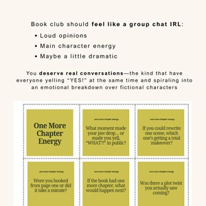 Puede incluir: Gr&aacute;fico con texto sobre discusiones de clubes de lectura. El texto incluye frases como "Opiniones fuertes" y "Energ&iacute;a del personaje principal". La imagen tambi&eacute;n presenta preguntas de discusi&oacute;n como "&iquest;Qu&eacute; momento te dej&oacute; boquiabierto... o te hizo gritar '&iquest;QU&Eacute;?!' en p&uacute;blico?"