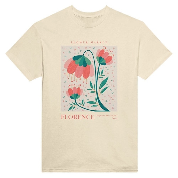 Flower Market Florence Vintage T-Shirt, Retro 90er Jahre Unisex Erwachsene T-Shirt, Blumen Design, 100% Baumwolle, Nachhaltig & Fairtrade