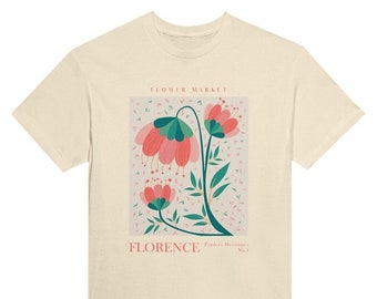 T-shirt vintage Flower Market Florence, T-shirt rétro unisexe pour adultes des années 90, design floral, 100% coton, durable et commerce équitable