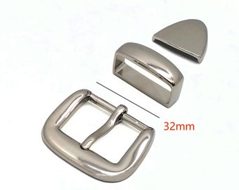 5pcs 32mm Buckle Set with Two Loops Women Men Leather Strap Buckle