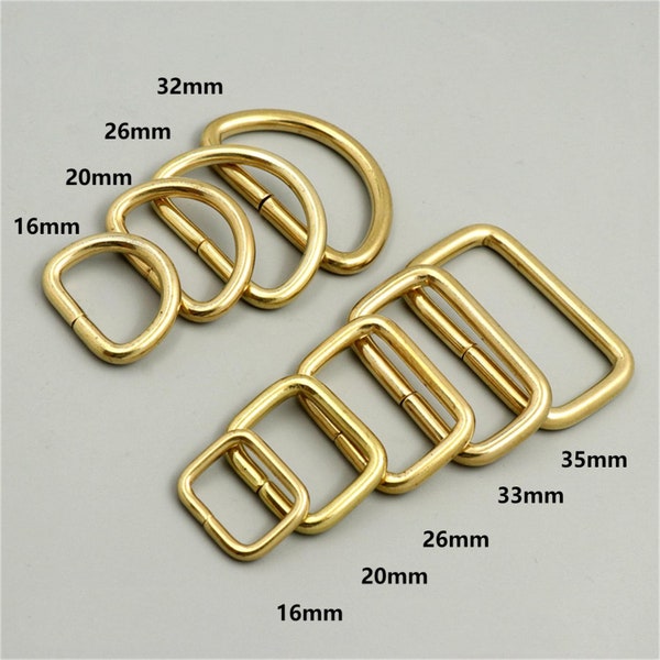 Brass D Ring Loop Strap Adjuster Buckle Solid Brass Bag Fastener Hardwares