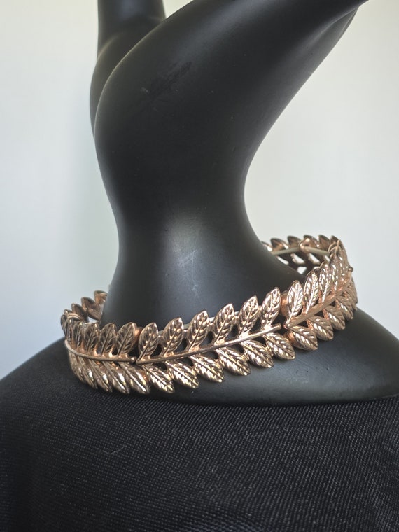 Etched Leafs Branches Rose Goldtone Stretch Bracel