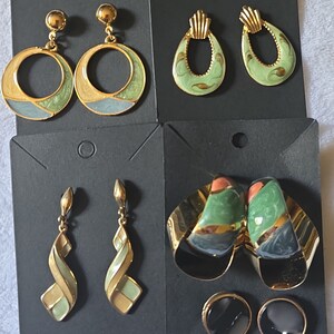 Vintage Pastel Enamel Earring Set: 5 Pairs Fashion Costume Jewelry