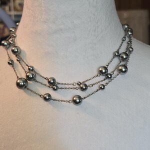 Vintage Talbots Signed Gray Faux Pearls Multi-Strand Layered Necklace