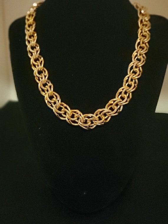 Vintage Trifari TM Wide Chain Necklace, Gold Plate