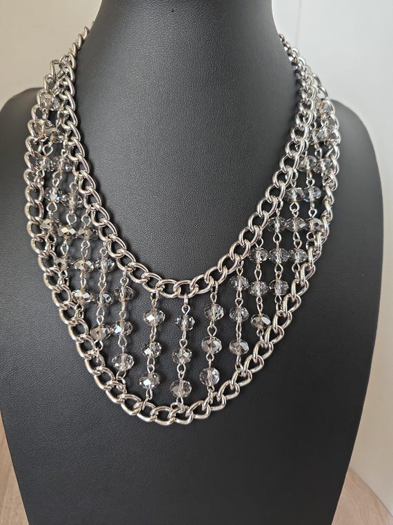 CJ Signed Chainmail Silvertone Chainmail N Clear … - image 1