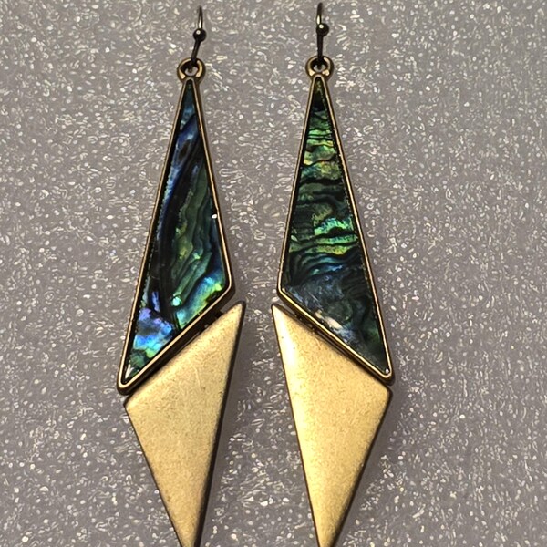 Natural Abalone Gold brush geometric dangle drop earrings